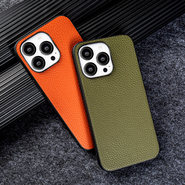 For iPhone 14 Pro Max Litchi Leather Cover Case iPhone 15 16e Luxury Real Leather Case