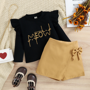 Ensembles de vêtements pour fillettes avec lettres imprimées, sweat-shirts en coton + shorts, tenues décontractées d'été - Product Image 3