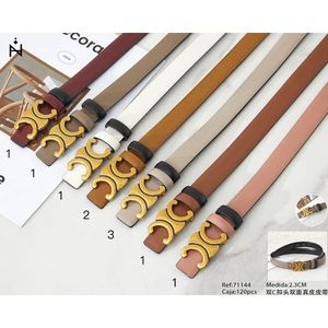 Cintura in vera pelle bifacciale con fibbia a doppia C, larghezza 2,3 cm, cintura alla moda per donna e uomo - Product Image 1