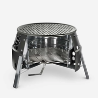 Brasero rond en fer robuste sans fumée avec grille de barbecue et pieds pliables pour camping en extérieur