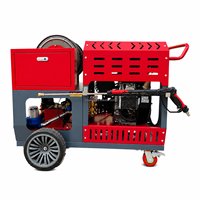Machine de nettoyage de canalisations à distance 200 bars, équipement de débouchage de canalisations et de tuyaux avec moteur essence bicylindre 37 CV, 84 L/min