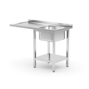 HENDI Right 1200x700x(H)850mm Commercial Kitchen <b>Steel</b> Fabrication Table with Sink Dishwasher Compartment and Shelf - Product Image 1
