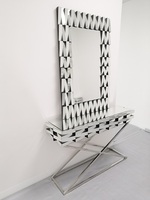 Console de miroir avec base en acier inoxydable, ensemble avec miroir mural pour la maison et le salon, 12 pièces