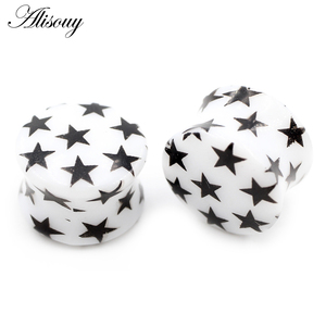 Alisouy 2 chiếc đồng hồ đo tai loe bằng acrylic màu trắng hình ngôi sao in hình Bông tai mở rộng dây căng da thịt trang sức cơ thể xuyên thấu - Product Image 1