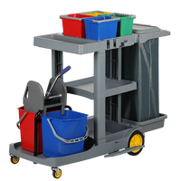 Chariot de nettoyage multifonctionnel, chariot de nettoyage commercial, chariot utilitaire en PP, 4 roues, capacité de 300 lb, pour hôtel, bureau
