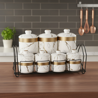 Ensemble de 7 pots à épices en porcelaine avec support en métal, design unique, pour la cuisine