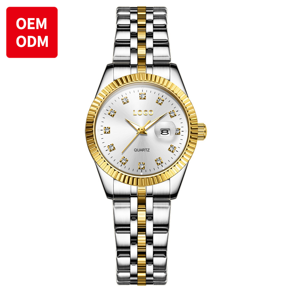OEM ODM Custom Watch Dial Watch Designer Fashion Luxury Classic Stainless Calendar Bands Calendar Lady Woman Quartz Watch