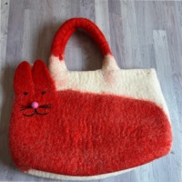Sac fourre-tout unisexe personnalisé en feutre de laine mérinos écologique avec doublure florale, fermeture éclair, deux poignées et logo chat