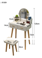 Commode moderne en bois massif intégrée à une table de chambre avec miroir de maquillage sur pied et tiroir