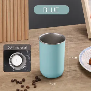 Portable 300ml Tumbler Inner 304 Stainless Steel Outer Plastic Double Wall Mug with Lid Milk Cup Mouthwash Cup