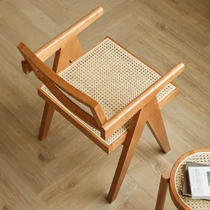 K & B เก้าอี้กินข้าวทำจากไม้เนื้อแข็งสไตล์นอร์ดิก,เก้าอี้หวายสานมีที่วางแขนสำหรับร้านอาหาร