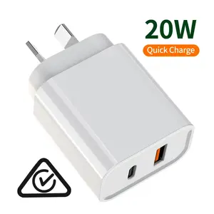 igh Quality Dual Port 20W PD Fast Charge Mobile Phone Wall Charger Adapter QC 3.0 with SAA Approve Power Supply AU Plug