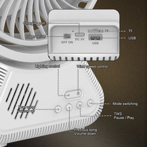 Système de refroidissement de bureau Sing-e ZQS-F803 OEM/ODM : Ventilateur rechargeable avec haut-parleur + Haut-parleur Bluetooth + Lumière LED + Radio - Fournisseur industriel - Product Image 5