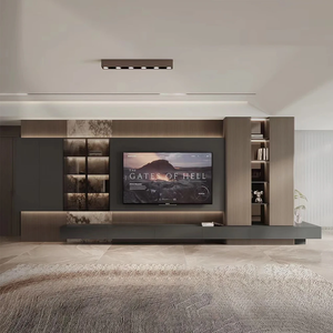 Meuble TV extensible en bois noir, style moderne et minimaliste, pour salon, compatible avec les téléviseurs de 60 à 64 pouces, durable, écologique, à poser au sol - Product Image 1
