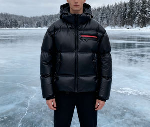 CONMR Veste en duvet populaire de haute qualité pour hommes, noir brillant avec rayure rouge, chaude, veste d'extérieur pour l'hiver - Product Image 6