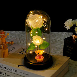 Luz nocturna con cubierta de cristal, luz rosa, decoración de oso, regalo de San Valentín, cubierta acrílica, rosa de imitación - Product Image 4