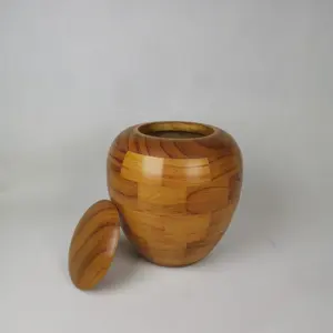 Handmade Cremation Wooden Urn With Lid For Ashes