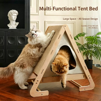 Lit pour chat triangulaire fermé en bois massif avec griffoir en sisal intégré, style tente, pour toutes les saisons