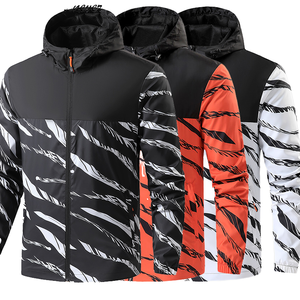 Wholesale <b>Lightweight</b> Woven Casual <b>Men's</b> Full Zipper Hooded Windbreaker <b>Jacket</b> Patchwork Camouflage Design Print Logo Outerwear - Product Image 1