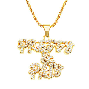 Collar con colgante de letra 'Pretty and Paid' chapado en oro con incrustaciones de diamantes de imitación, joyería de aleación estilo Hip Hop para hombre y mujer, al por mayor - Product Image 1
