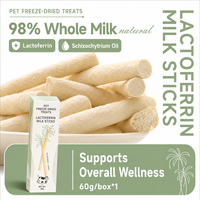 Bâtonnets de lait entier lyophilisé pour animaux de compagnie à 98 % avec calcium, probiotiques et lactoferrine pour chats et chiens 60g