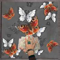Nappe de tarot en flanelle de polyester tissée nordique 50x50cm avec motif phases de lune, papillon, fleur, soleil et arbre de vie pour usage domestique