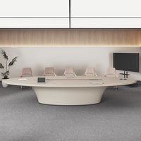 Ensemble de table de conférence commerciale de luxe en MDF mélaminé MFC - Forme ovale - 12 places - Design moderne minimaliste laqué respectueux de l'environnement