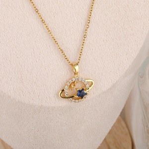 Collier Planète Bleue Style Ins pour Femme Design Double Étoile Diamants Cloutés Etoiles de Rêve Mode Zircon - Product Image 6