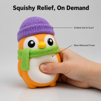 Jouets Squishy Pingouin en Mousse à Rebond Lent, Mignons, 3 Styles, avec Bonnet et Écharpe Tricotés, pour Bureau et Détente