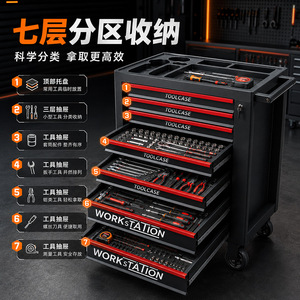Carro de herramientas móvil de grado industrial para reparación automotriz, mesa de siete cajones, de chapa de hierro engrosada, para mantenimiento y comercio exterior - Product Image 2