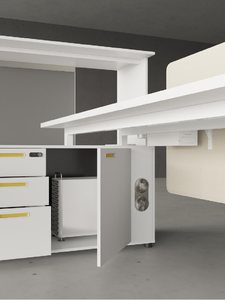 Bureau modulaire convertible moderne 6 places, design en panneaux de bois pour poste de travail en coworking en espace ouvert, mobilier commercial - Product Image 6