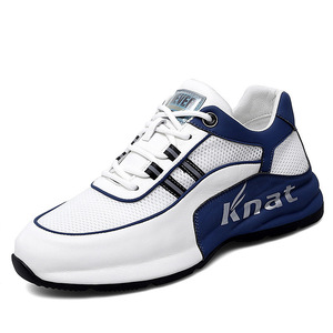 Knat Men's Cow Leather Chunky Sneakers Breathable Mesh <b>Round</b> <b>Toe</b> Walking Shoes Med <b>Heel</b> Height - Product Image 5