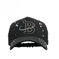 Casquette tendance unisexe décontractée, style classique avec motif losanges, Sad Boy, broderie de lettres en strass, casquette de sport 5 panneaux