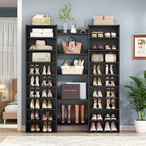 Étagère à chaussures en bois et panneau de rangement pour salon et entrée d'appartement - Organisateur de chaussures imperméable et gain de place - Product Image 3