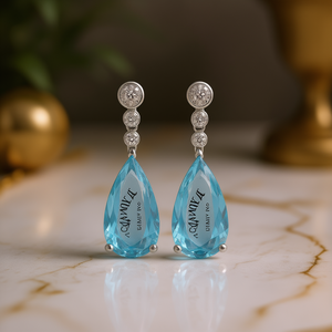 Pendientes de gota de topacio azul marino talla pera con engaste de garra para mujer, joyería clásica de moda de la marca A Company - Product Image 2