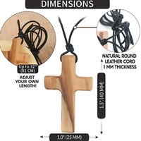 Collier pendentif croix unisexe tendance en bois d'olivier sculpté à la main avec chaîne en corde, cadeau religieux chrétien pour fête
