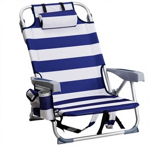 Silla de Playa con Rayas Azules y Blancas, Estructura de Aluminio, Plegable, Mueble de Exterior, Portavasos, Reposacabezas Inclinable, Respaldo Sólido de Tela Oxford - Product Image 2
