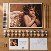 Kit de peinture par numéros encadré personnalisé pour adultes débutants, portrait d'ange chérubin en prière, toile tendue DIY, peinture acrylique, art mural