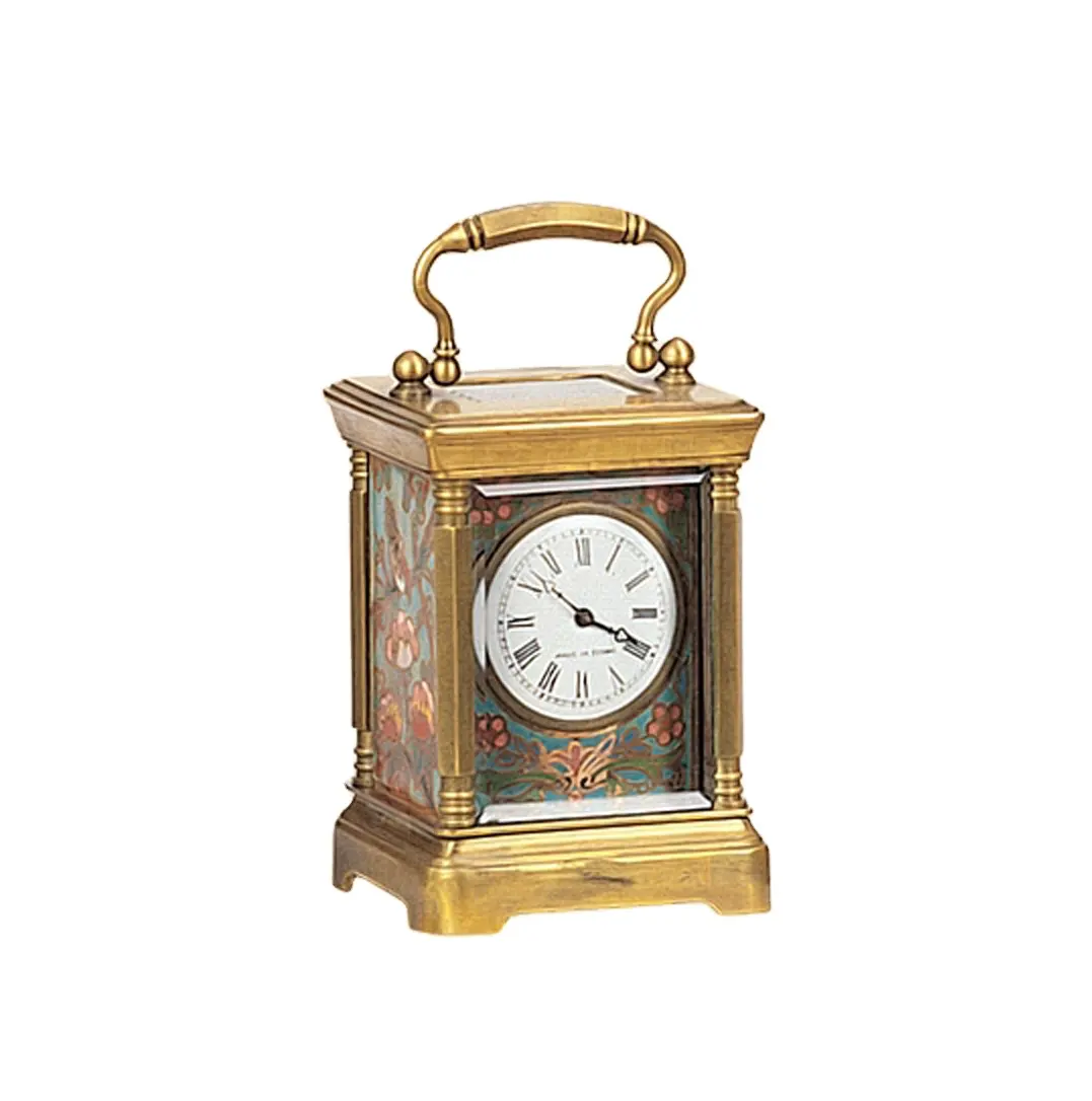 Imitato dal 18 ° quadrante in porcellana Cloisonne con cassa in ottone francese ripetitore di 8 giorni movimento meccanico orologio da viaggio