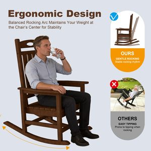 Ensemble de 2 chaises à <span class=keywords><strong>bascule</strong></span> d'extérieur modernes et écologiques en HDPE surdimensionnées pour adultes, pour porche, jardin, pelouse, couleur marron - Product Image 6