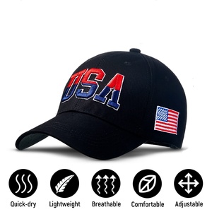 หมวกแก๊ปแฟชั่น USA ปีกโค้ง ปรับขนาดได้ ผ้าฝ้าย หมวกทรง Dad Cap ปักลายธงชาติอเมริกัน สำหรับทุกเพศ - Product Image 2