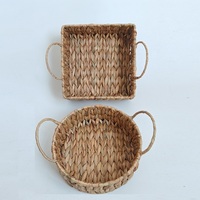 Panier en jacinthe d'eau tressé à la main avec poignées - Petit plateau naturel pour objets divers