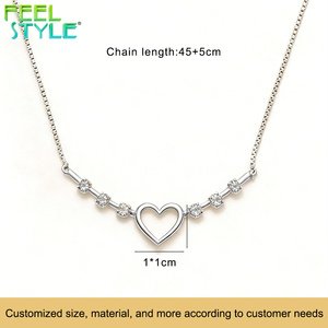 Collier pendentif barre cœur ajouré délicat avec pierre CZ, cadeau d'<span class=keywords><strong>amour</strong></span> personnalisé, en acier inoxydable 316 PVD or rose et argent, avec chaîne maille forçat - Product Image 6