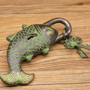 Bộ sưu tập đồ cổ lưu niệm trang trí nội thất sáng tạo <span class=keywords><strong>handmade</strong></span> cũ cổ điển cá Brass ổ khóa lớn cho hộp gỗ - Product Image 4