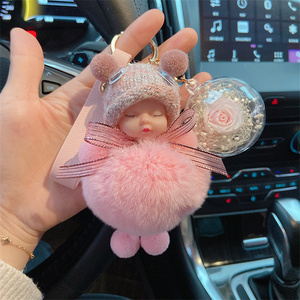 Lindo Muñeco Bebé Durmiente, Regalo de San Valentín, Bola de Flores de Rosas Preservadas, Llavero de Muñeco Durmiente, Llaveros Colgantes de Coche con Flores Eternas - Product Image 3