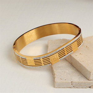 Popular Tarnish Free Geometric Stainless Steel Hollow Zircon Charm <b>Bangle</b> <b>Bracelets</b> for Women - Product Image 5
