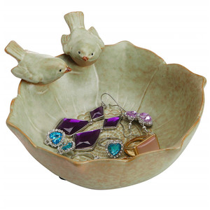 Bol de service en céramique glaçage fruits, 2 oiseaux décoratifs, Design de jardin, plateau à bijoux/bonbons/noix - Product Image 3