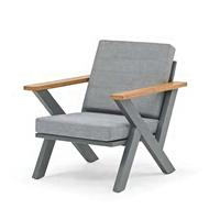 Ensemble de mobilier d'extérieur moderne, canapé gris, chaises et table pour patio côtier, jardin, salon, aluminium + plastique bois pour 5 places