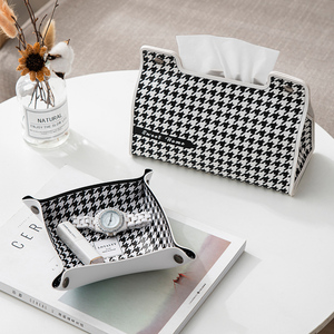 モダンスタイルベッドルームキッチンナプキンラックレザー収納ボックス千鳥格子ティッシュボックス - Product Image 5