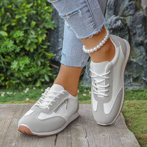 Xuanhui - <span class=keywords><strong>Zapatillas</strong></span> <span class=keywords><strong>Deportivas</strong></span> Casuales para <span class=keywords><strong>Mujer</strong></span>, Cómodas, Transpirables, con Cierre Lateral, <span class=keywords><strong>Cordones</strong></span>, Color Contrastante, Caqui Blanco, Suaves, para Caminar - Product Image 4
